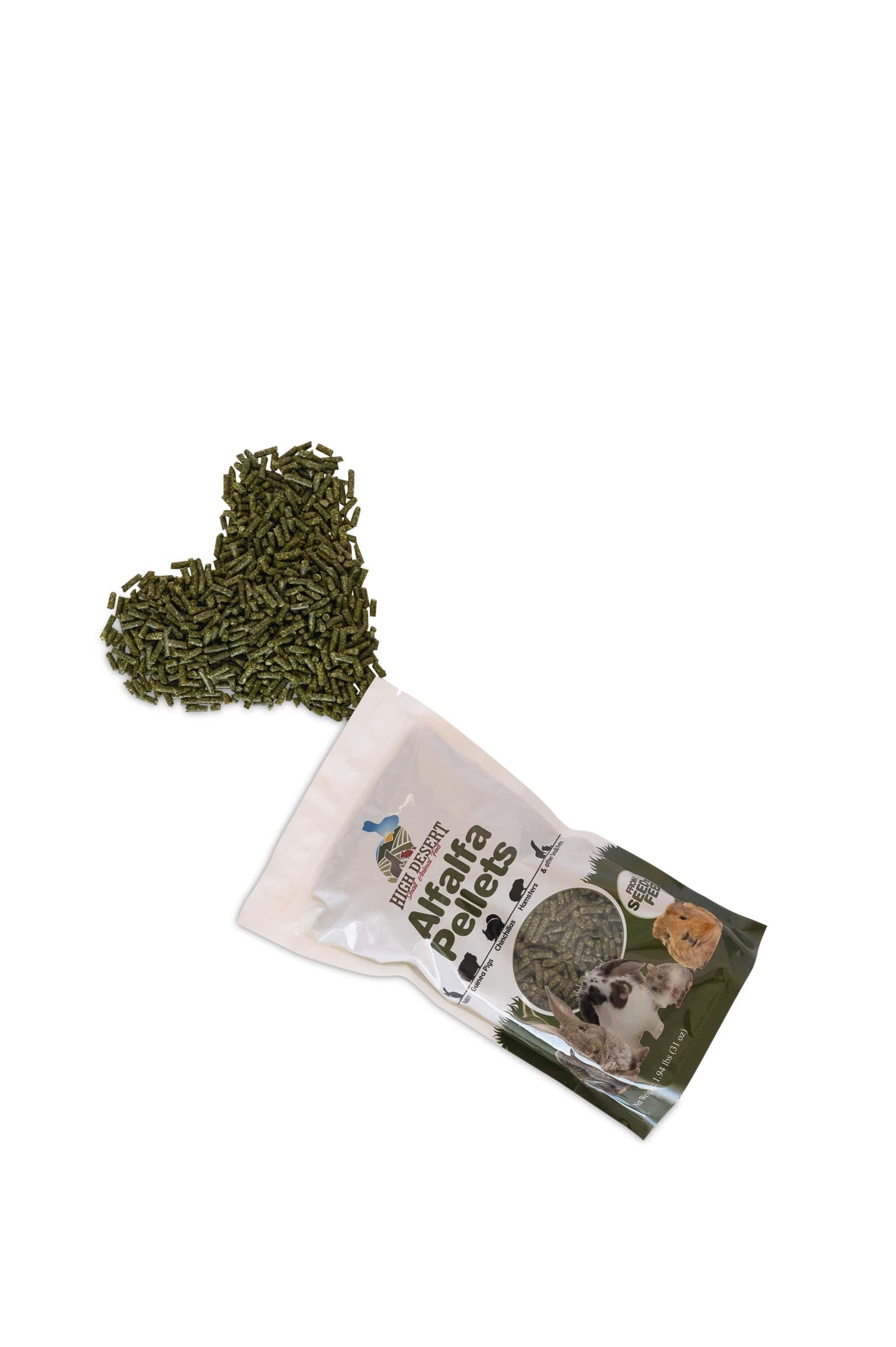 All-natural alfalfa hay pellets for rabbits, guinea pigs, chinchillas