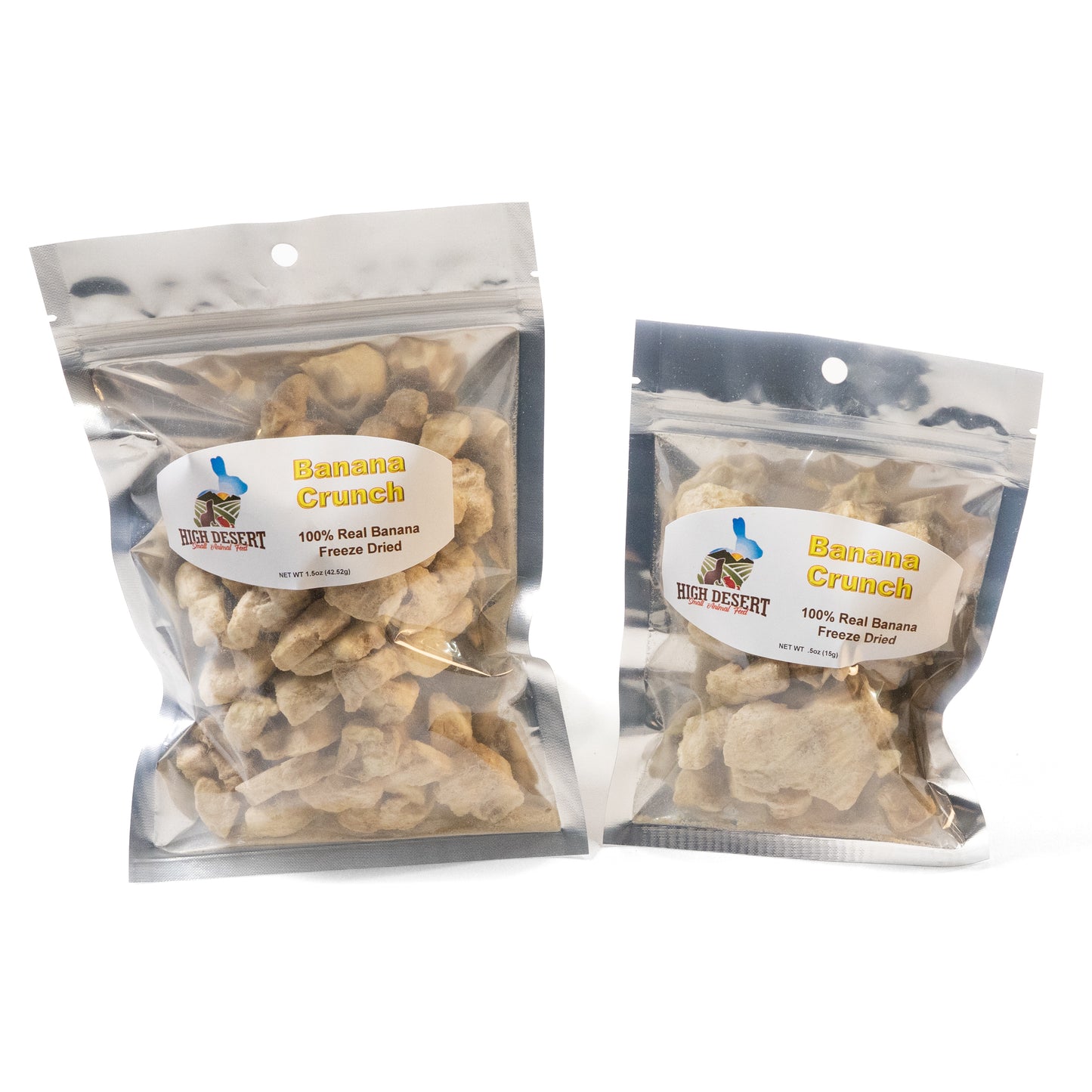 High Desert freeze-dried bananas, crunchy dehydrated banana slices in pouch