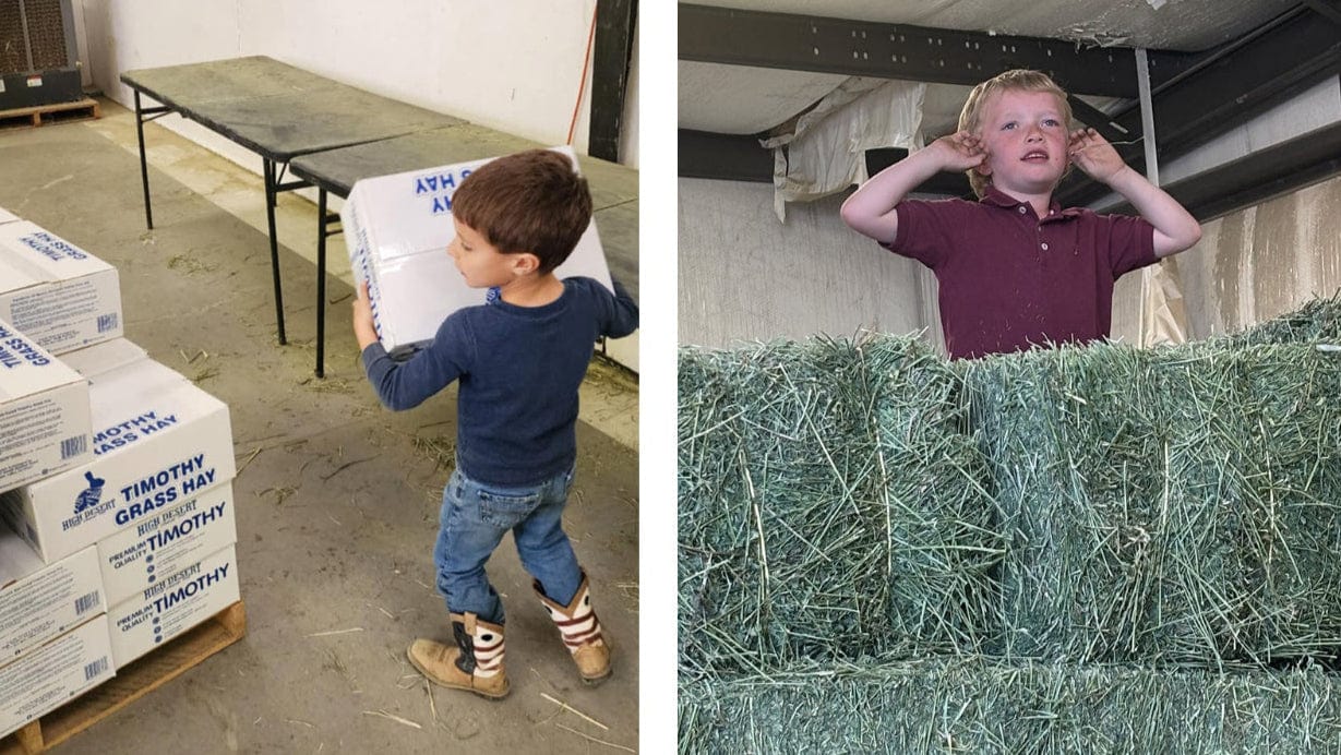 Nick and Joshua with hay bales in high desert