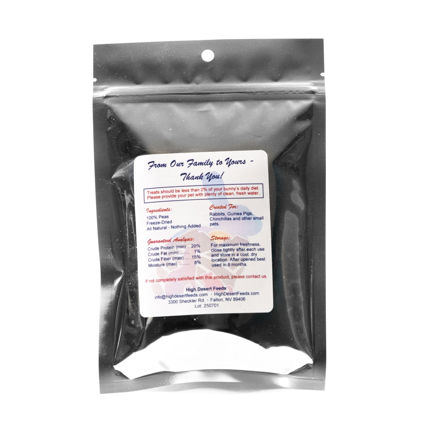Family-farm freeze-dried peas for small animals