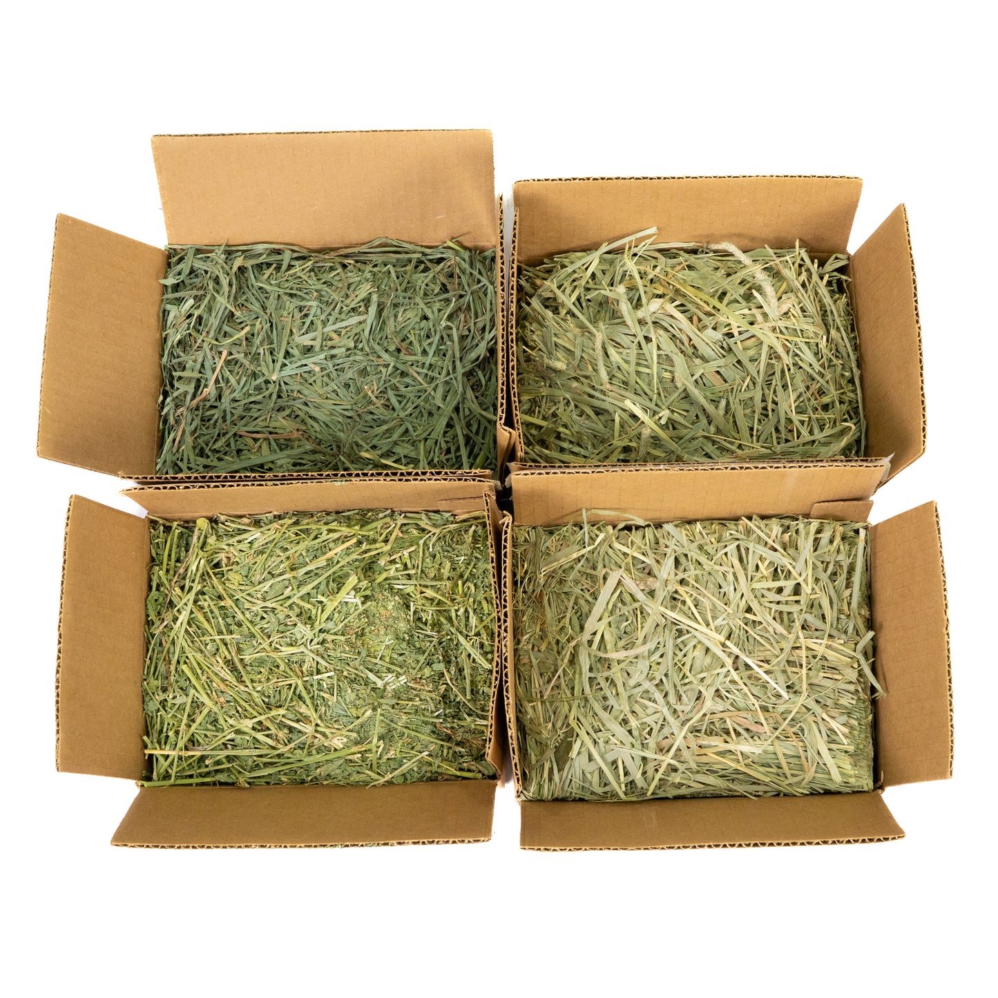 Hay & pellet sampler box – Timothy hay, orchard grass hay, alfalfa & pellet mixes