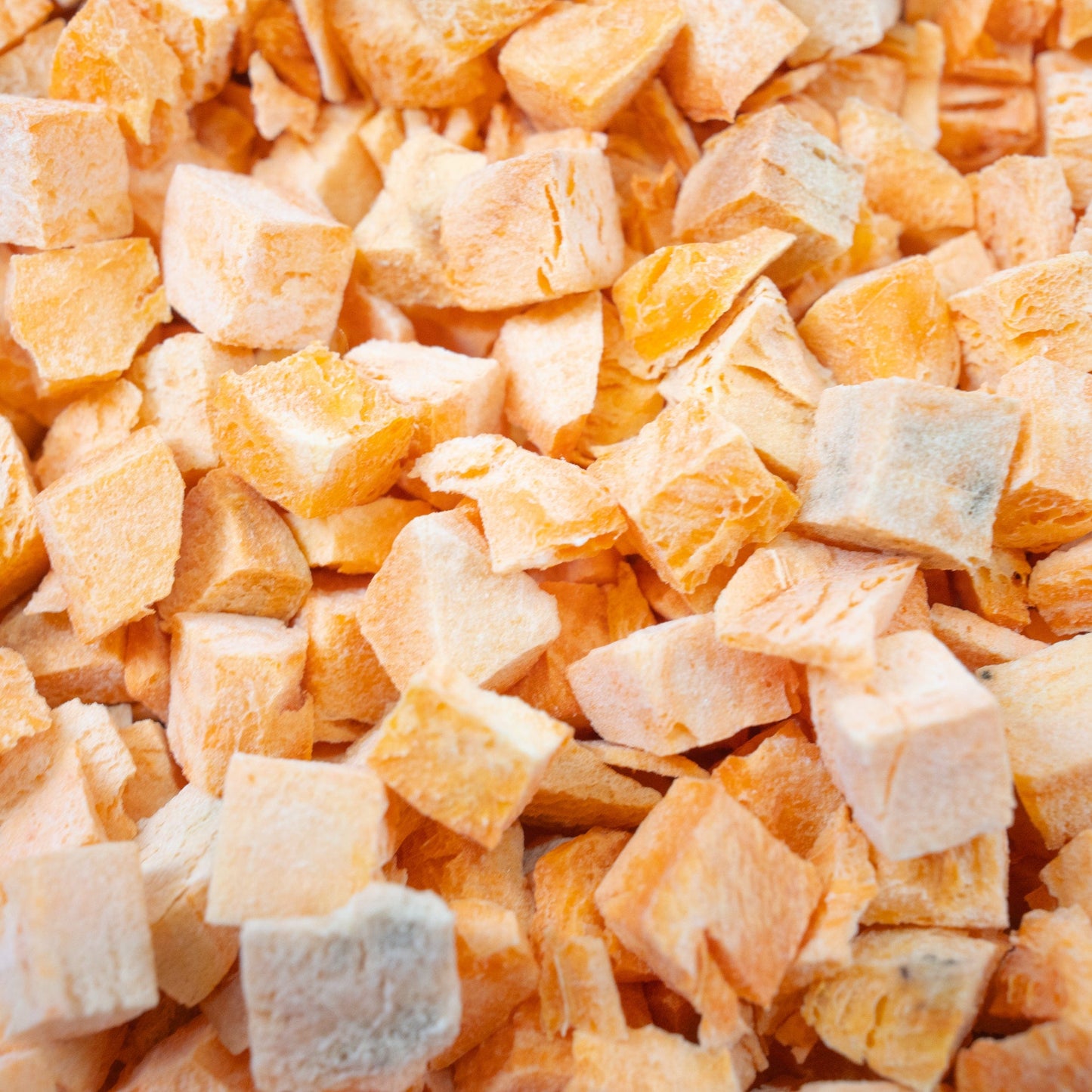 Close-up of diced sweet potatoes