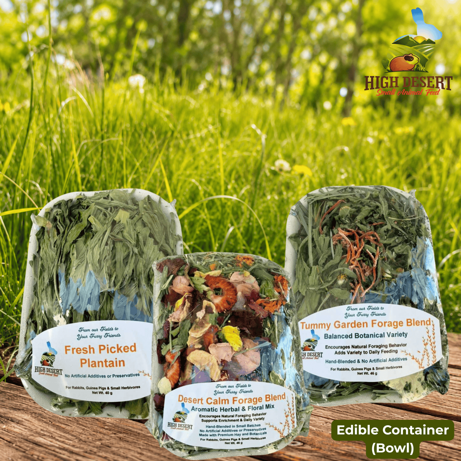 Forage blend in an edible bowl 