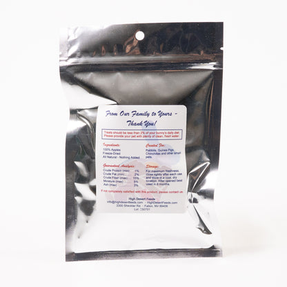 Freeze-dried apple pieces in 5 oz clear pouch for small animals