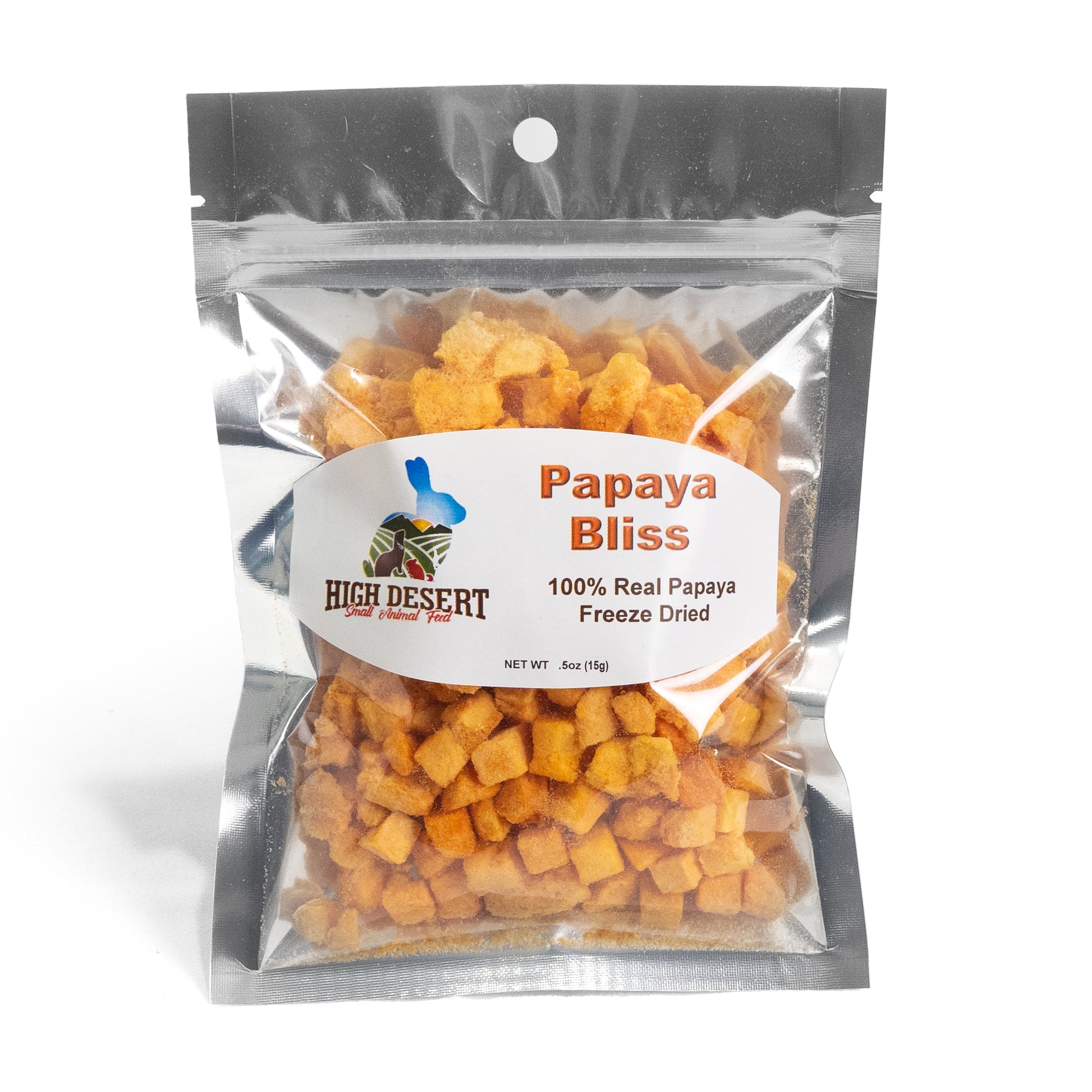 Packaged freeze-dried papaya cubes